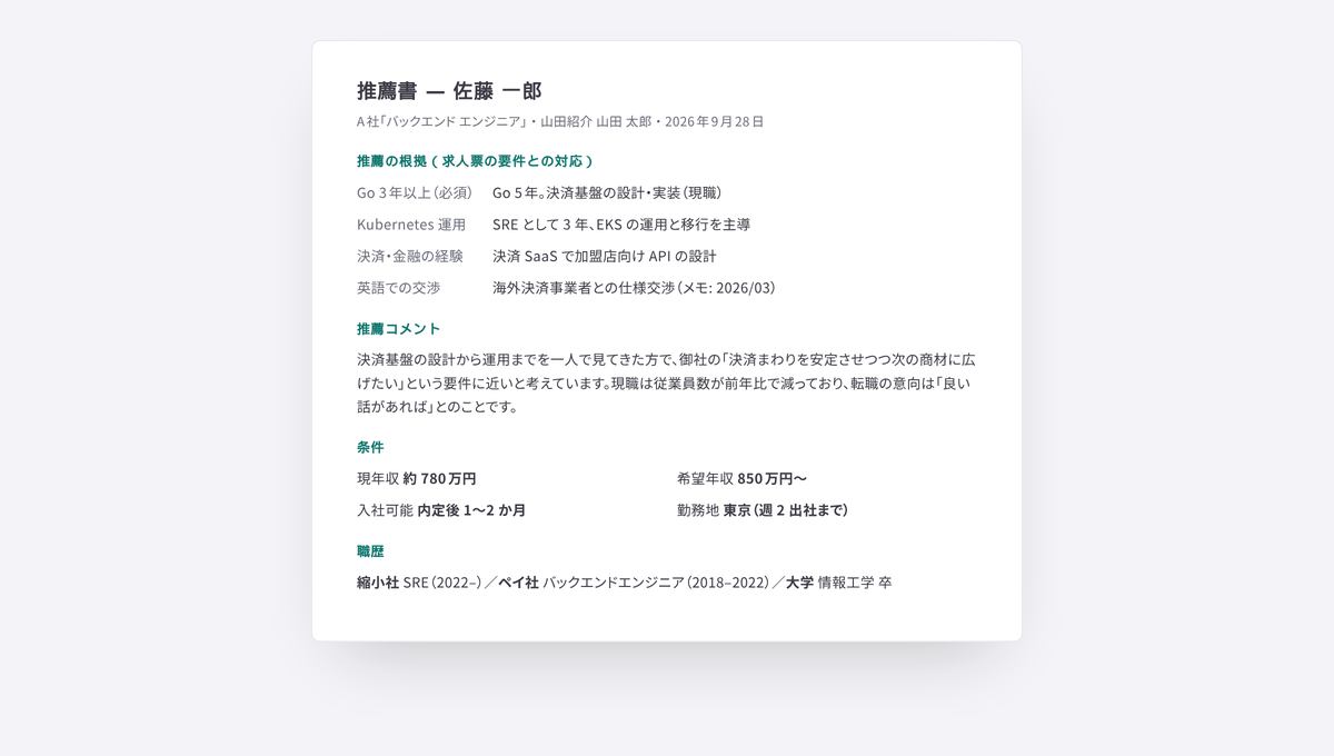 根拠つきの推薦書